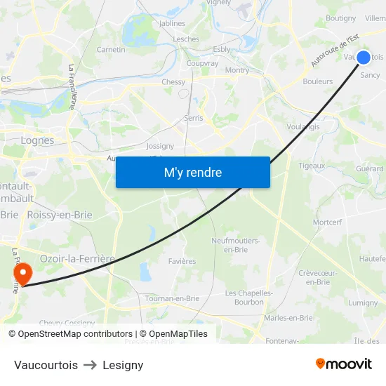 Vaucourtois to Lesigny map