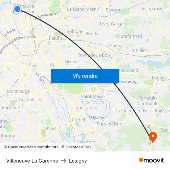 Villeneuve-La-Garenne to Lesigny map