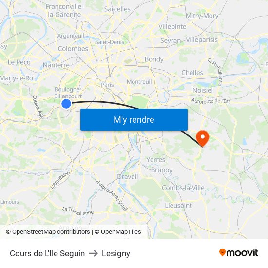 Cours de L'Ile Seguin to Lesigny map