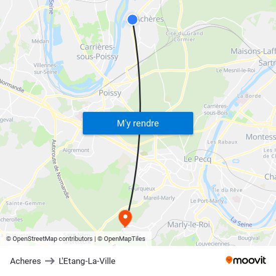 Acheres to L'Etang-La-Ville map