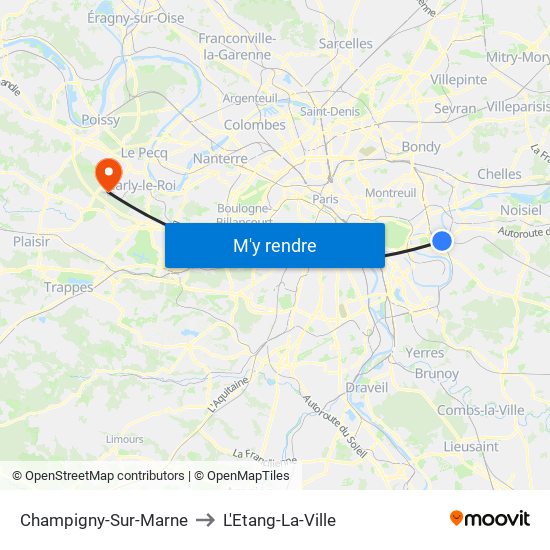 Champigny-Sur-Marne to L'Etang-La-Ville map
