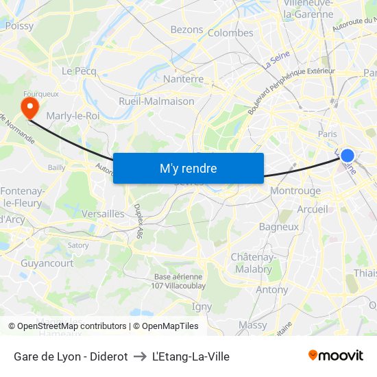 Gare de Lyon - Diderot to L'Etang-La-Ville map