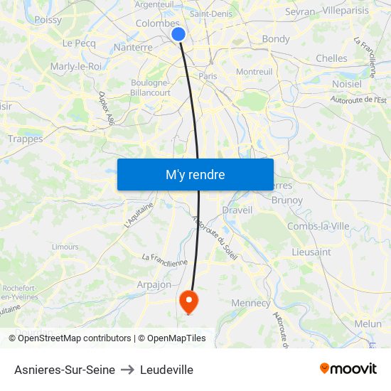 Asnieres-Sur-Seine to Leudeville map