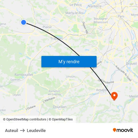 Auteuil to Leudeville map