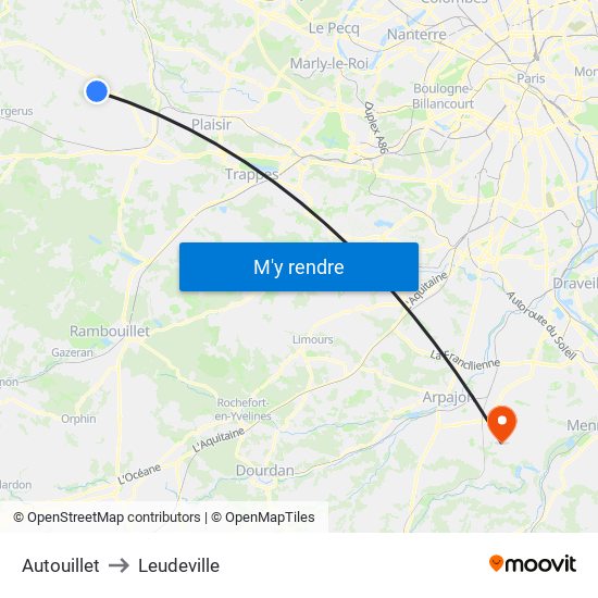 Autouillet to Leudeville map