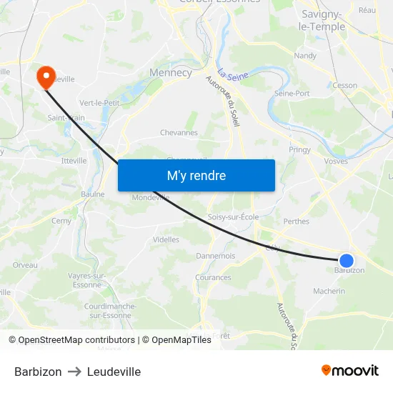 Barbizon to Leudeville map