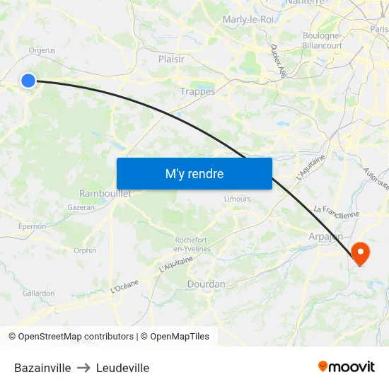 Bazainville to Leudeville map