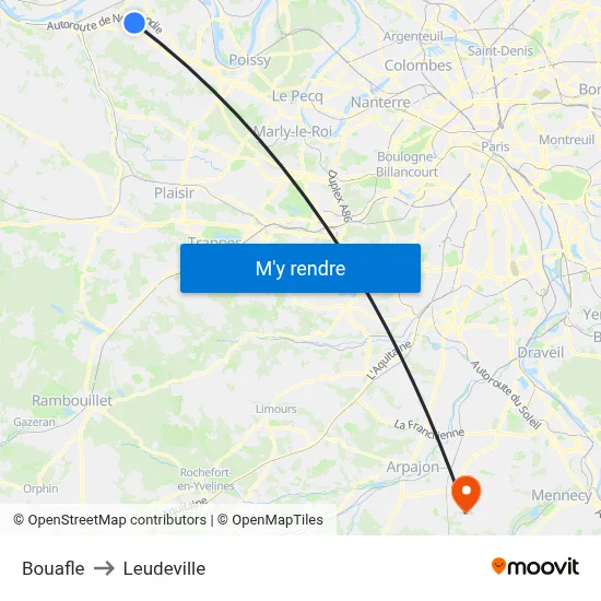 Bouafle to Leudeville map