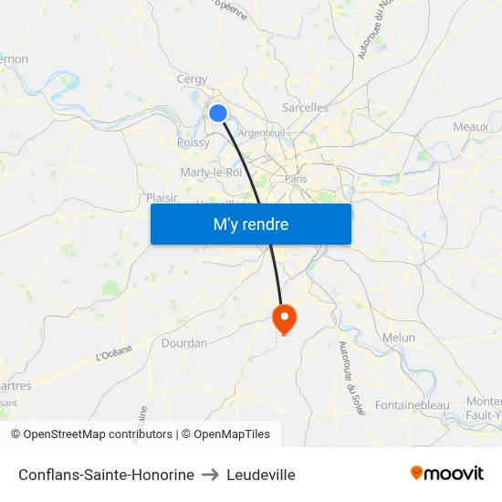 Conflans-Sainte-Honorine to Leudeville map