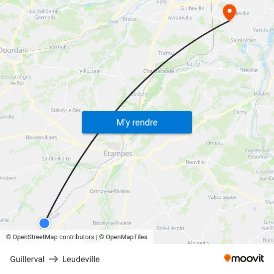 Guillerval to Leudeville map