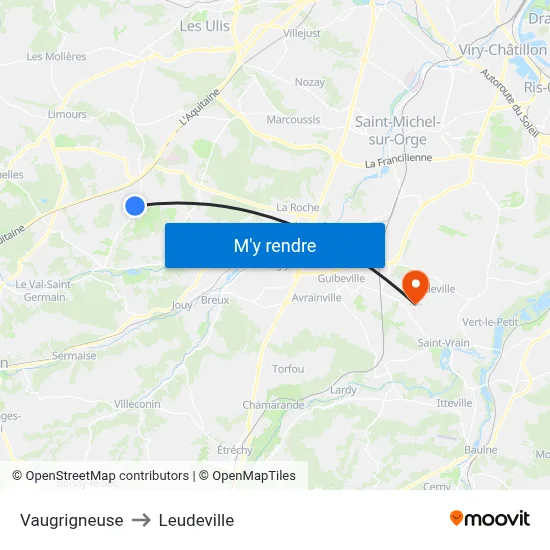 Vaugrigneuse to Leudeville map
