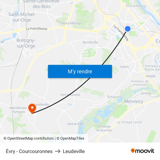 Évry - Courcouronnes to Leudeville map