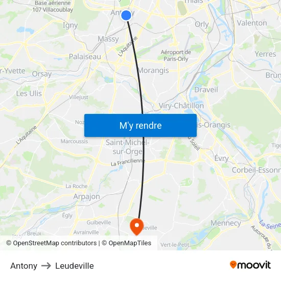 Antony to Leudeville map