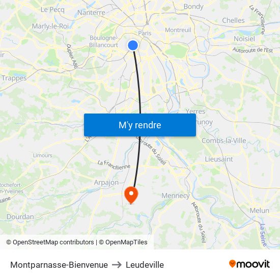 Montparnasse-Bienvenue to Leudeville map