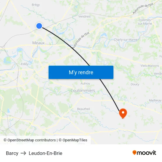 Barcy to Leudon-En-Brie map