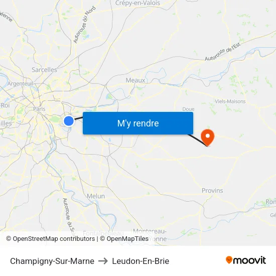 Champigny-Sur-Marne to Leudon-En-Brie map