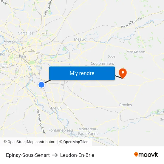 Epinay-Sous-Senart to Leudon-En-Brie map