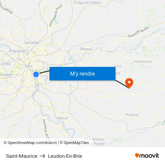 Saint-Maurice to Leudon-En-Brie map