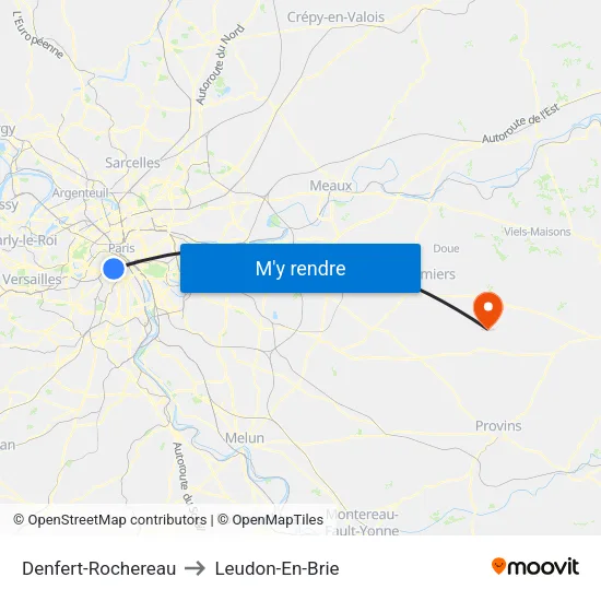 Denfert-Rochereau to Leudon-En-Brie map