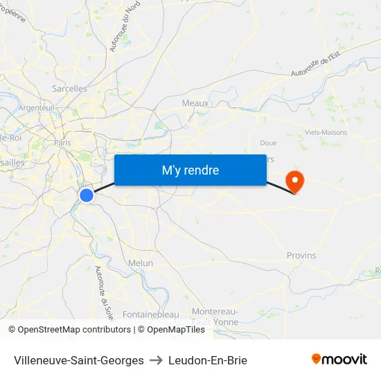 Villeneuve-Saint-Georges to Leudon-En-Brie map