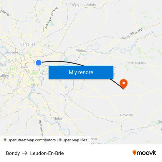 Bondy to Leudon-En-Brie map