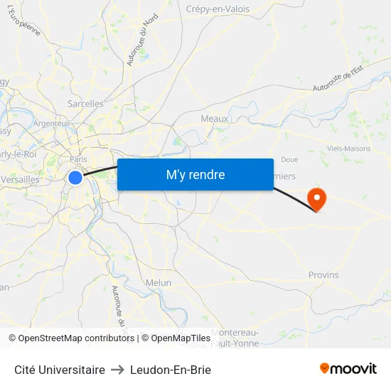 Cité Universitaire to Leudon-En-Brie map