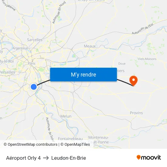 Aéroport Orly 4 to Leudon-En-Brie map
