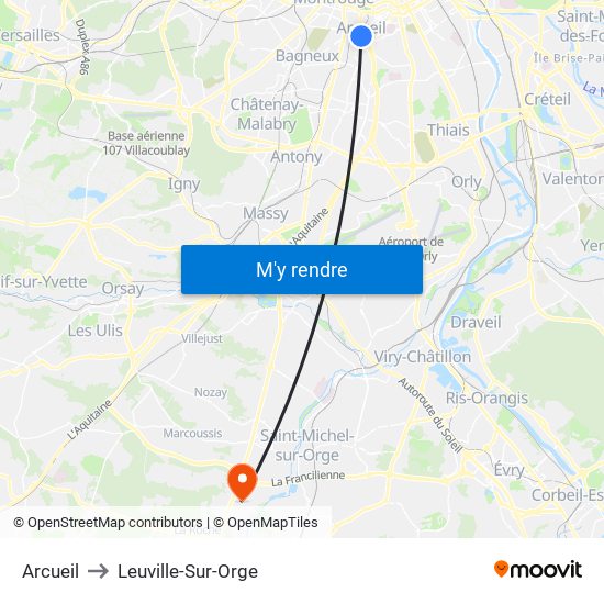 Arcueil to Leuville-Sur-Orge map