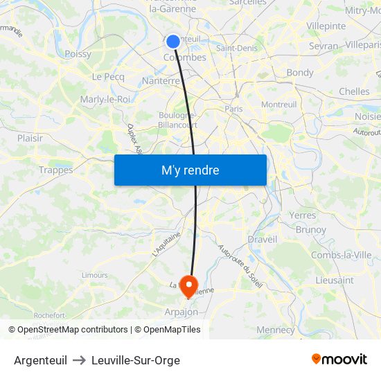 Argenteuil to Leuville-Sur-Orge map