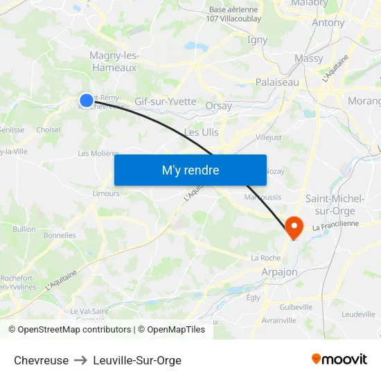 Chevreuse to Leuville-Sur-Orge map