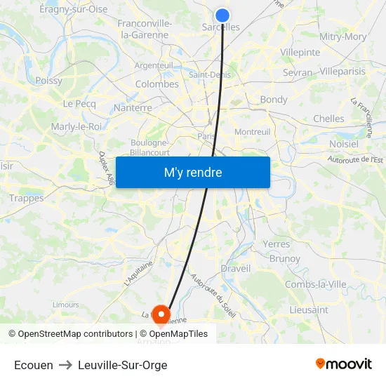 Ecouen to Leuville-Sur-Orge map
