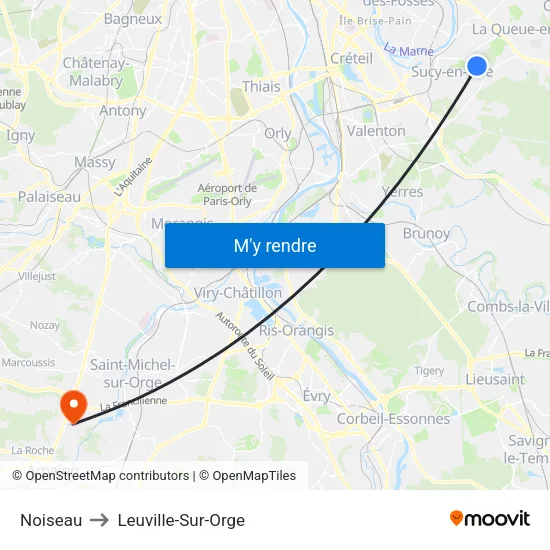 Noiseau to Leuville-Sur-Orge map