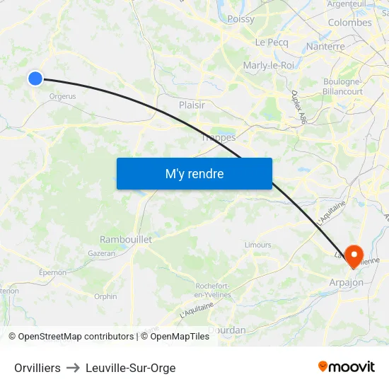 Orvilliers to Leuville-Sur-Orge map