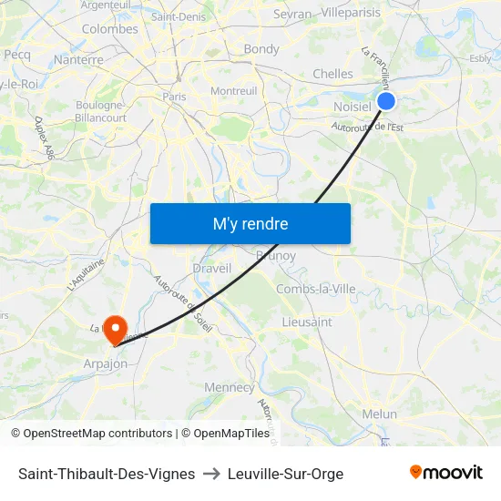 Saint-Thibault-Des-Vignes to Leuville-Sur-Orge map