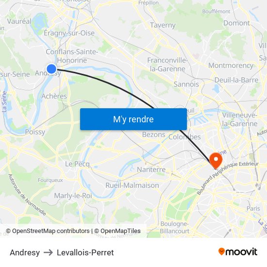 Andresy to Levallois-Perret map