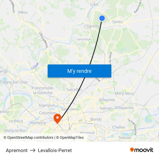 Apremont to Levallois-Perret map