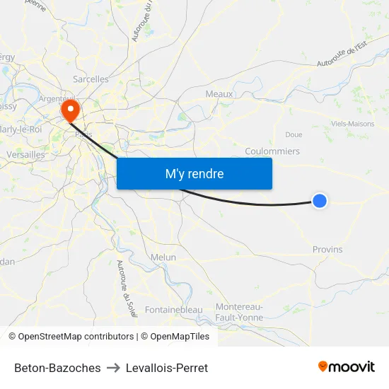 Beton-Bazoches to Levallois-Perret map