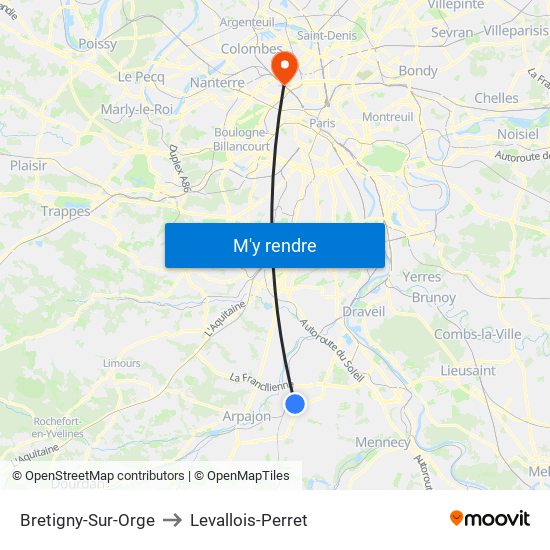 Bretigny-Sur-Orge to Levallois-Perret map