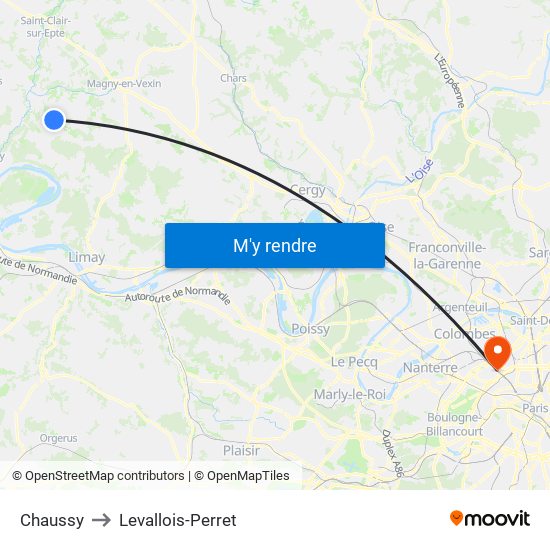 Chaussy to Levallois-Perret map