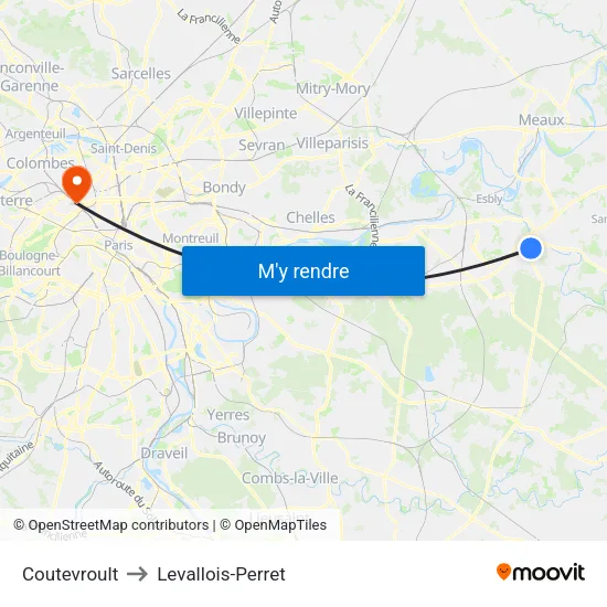 Coutevroult to Levallois-Perret map