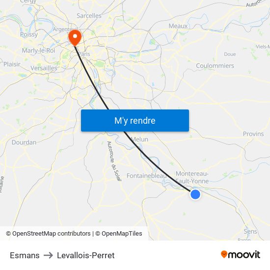 Esmans to Levallois-Perret map