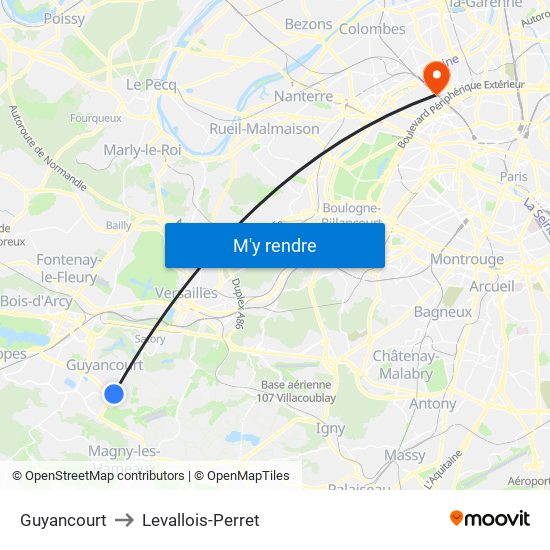 Guyancourt to Levallois-Perret map