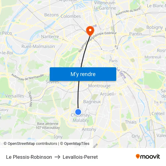 Le Plessis-Robinson to Levallois-Perret map