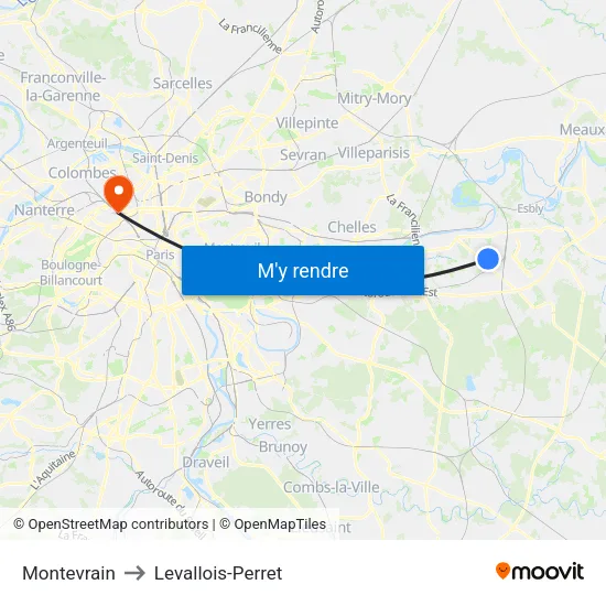 Montevrain to Levallois-Perret map