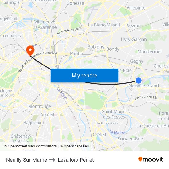 Neuilly-Sur-Marne to Levallois-Perret map