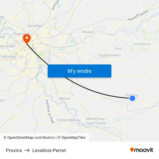 Provins to Levallois-Perret map
