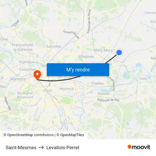 Saint-Mesmes to Levallois-Perret map