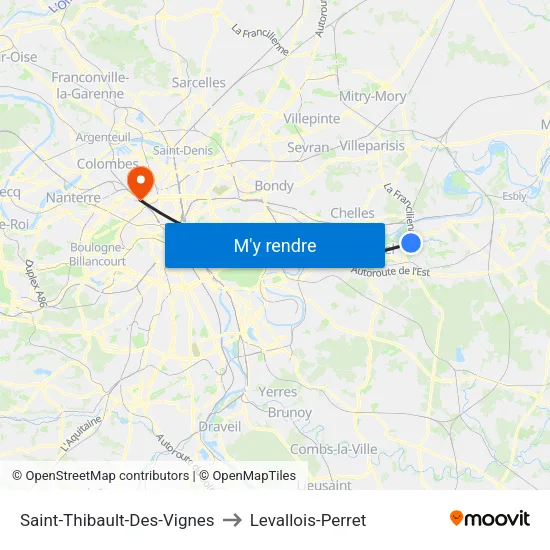 Saint-Thibault-Des-Vignes to Levallois-Perret map