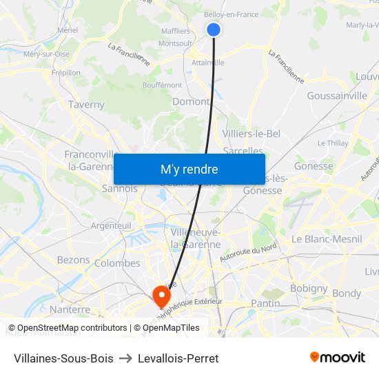 Villaines-Sous-Bois to Levallois-Perret map