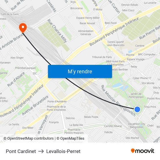 Pont Cardinet to Levallois-Perret map